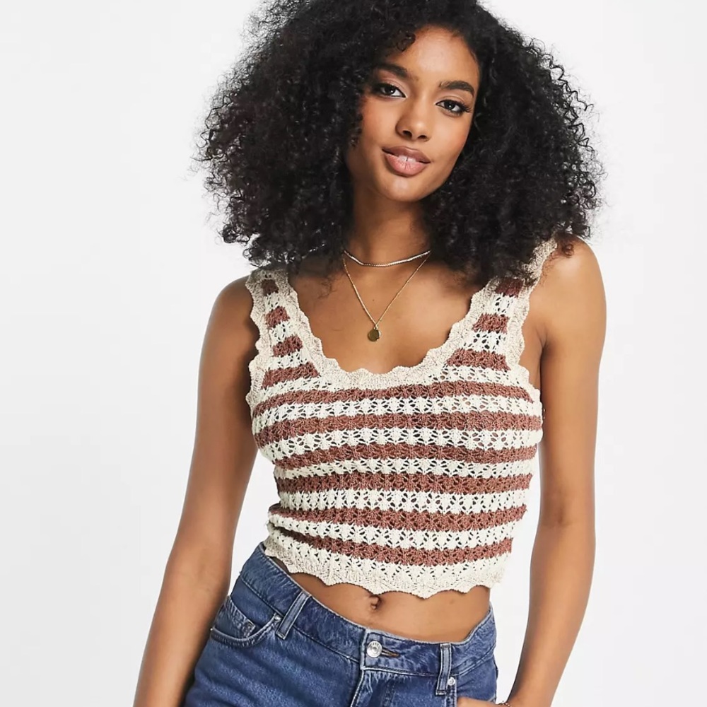 MANGO | Crochet Striped Cami Crop Top Sz M